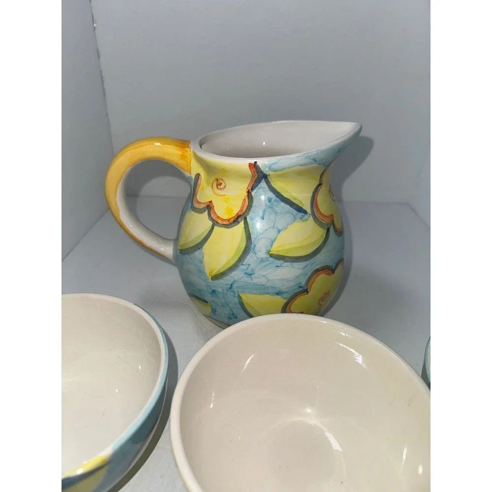 Artist's Touch Spring Accent Heritage Mint Pitcher w/6 Bowls Flowers RARE